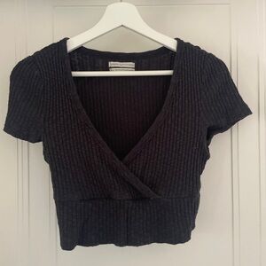 Urban Outfitters Black Ribbed Cross-over Top